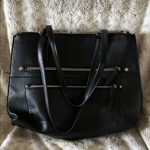 Everyday Black Tote with Front Zip Pockets